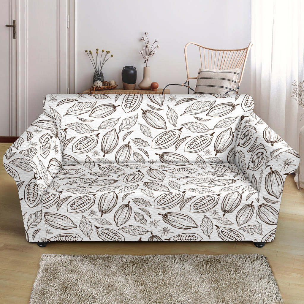 Cocoa Beans Leaves Pattern Loveseat Couch Slipcover