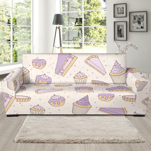 Cakes Pies Tarts Muffins And Eclairs Purple Blueberry Topping Pattern Sofa Slipcover