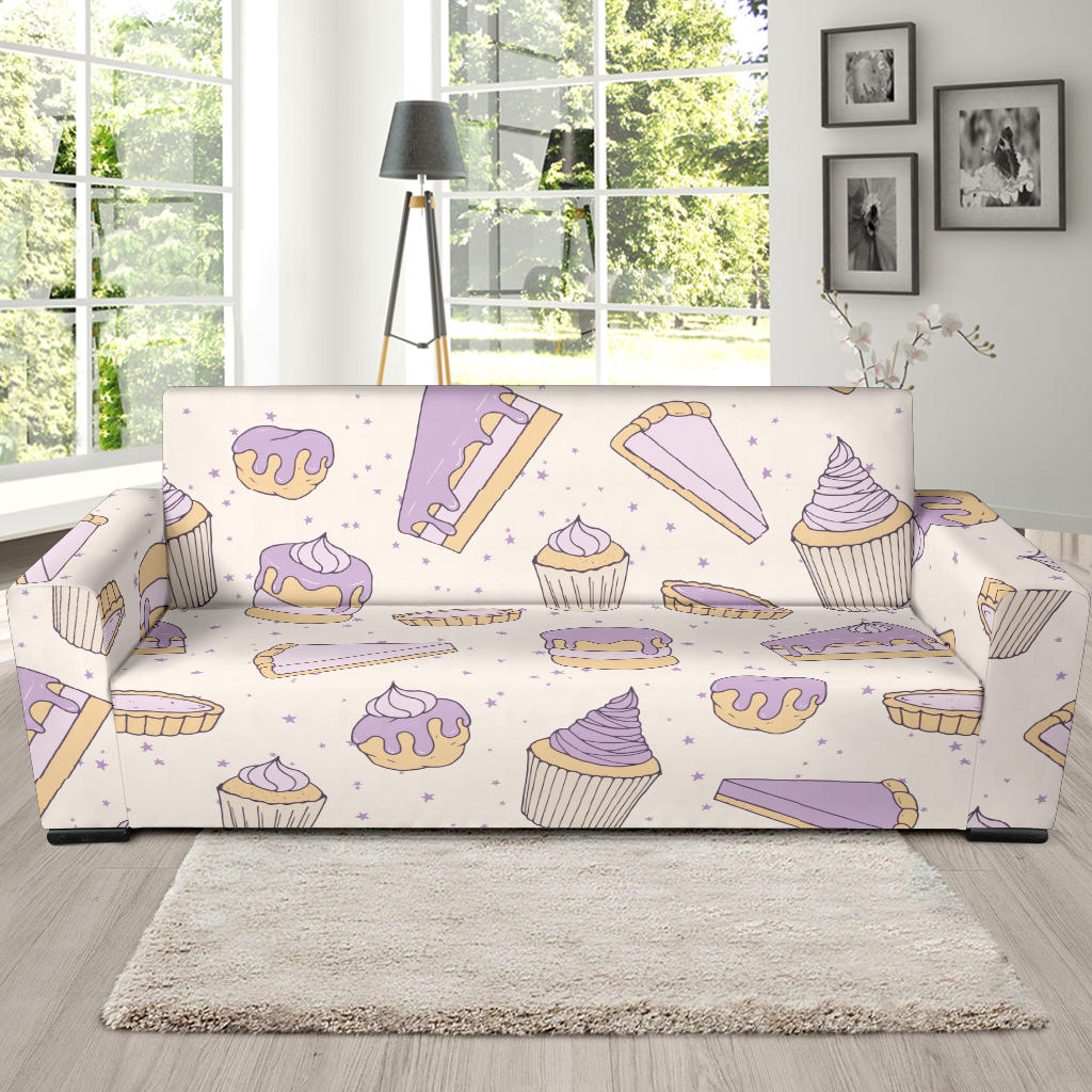 Cakes Pies Tarts Muffins And Eclairs Purple Blueberry Topping Pattern Sofa Slipcover