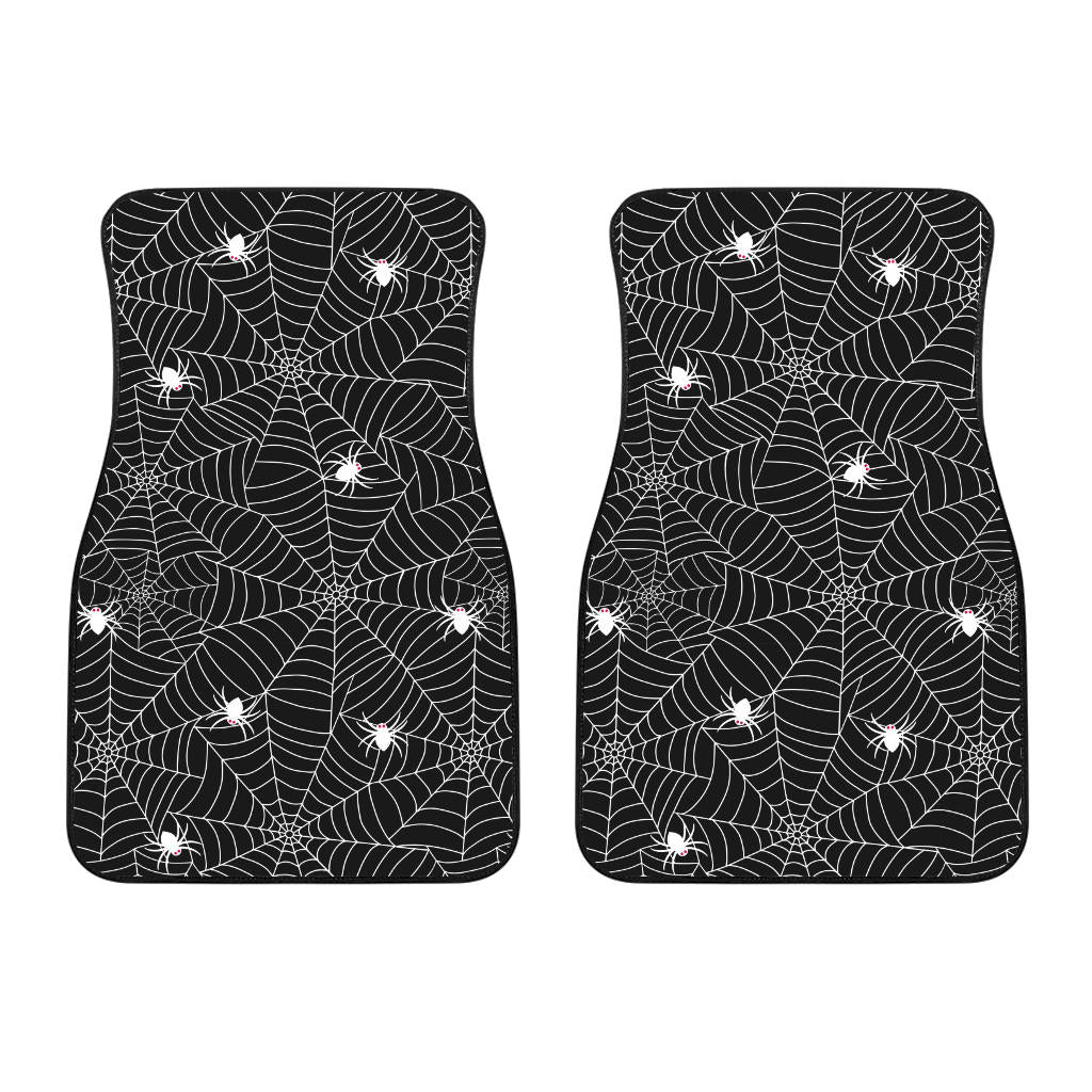 Spider Web Design Pattern Black Background White Cobweb Front Car Mats