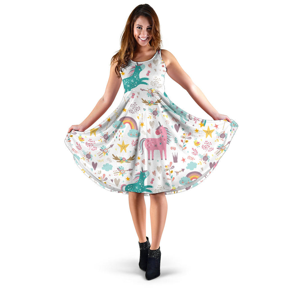 Colorful Unicorn Pattern Sleeveless Midi Dress