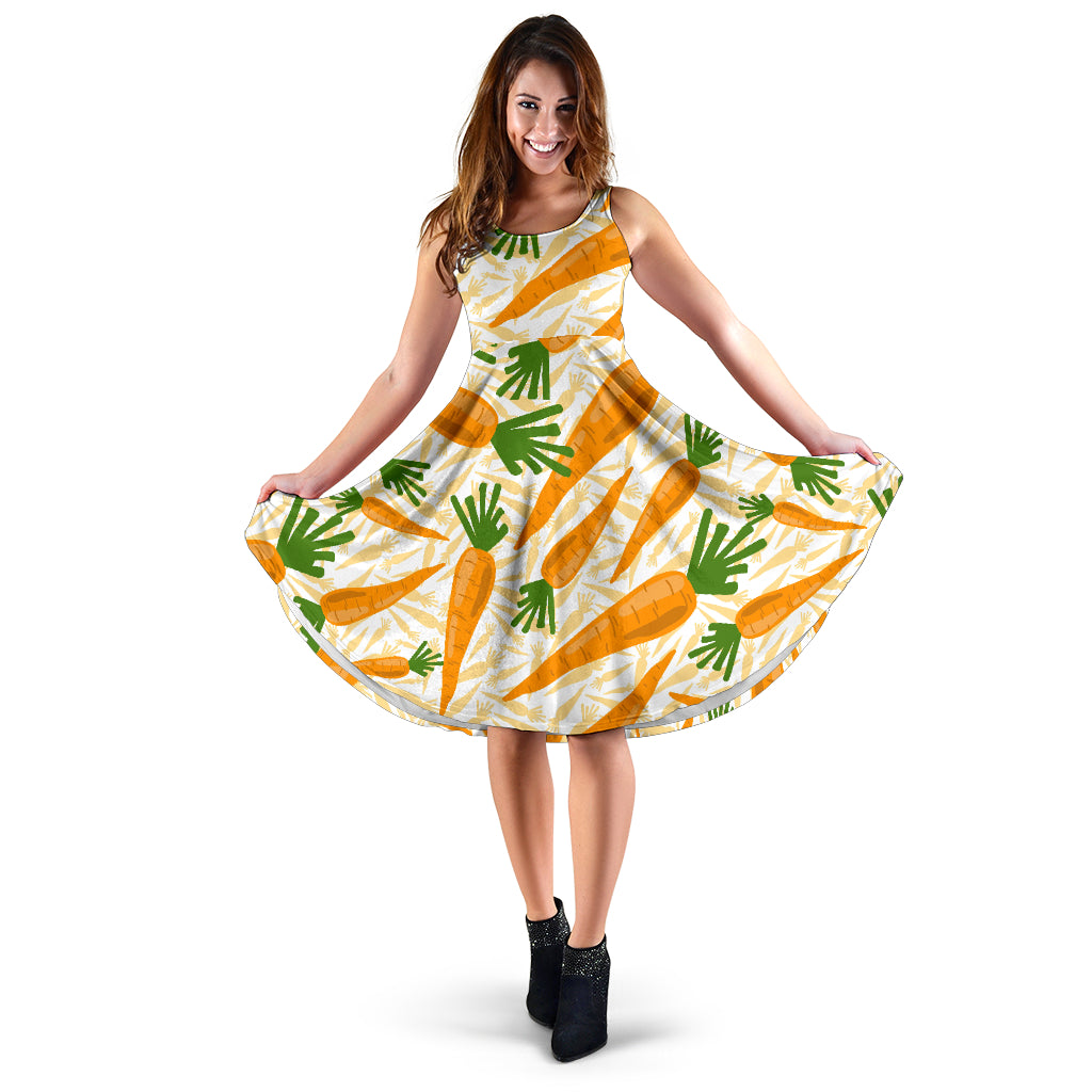 Carrot Pattern Print Design 01 Sleeveless Midi Dress