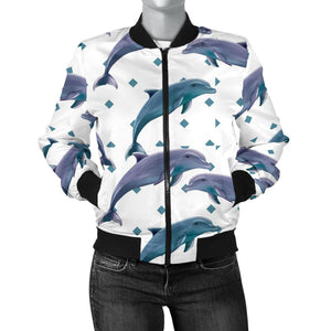 Dolphins Pattern Dotted Background Women'S Bomber Jacket