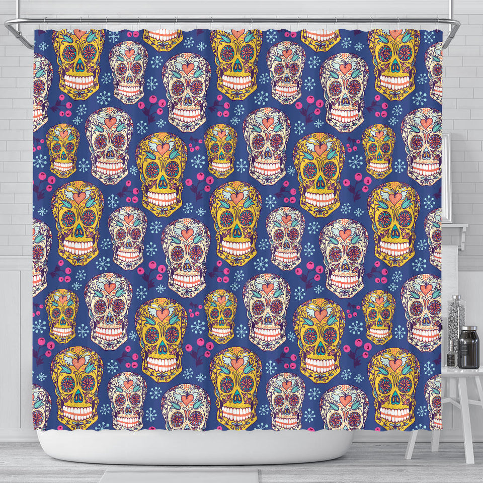 Sugar Skull Flower Pattern Shower Curtain Fulfilled In US