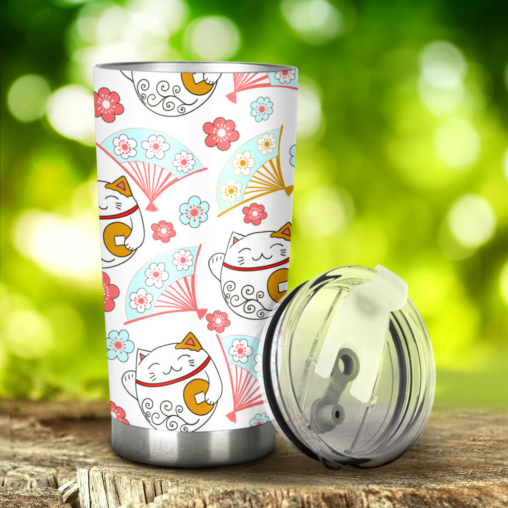 Maneki Neko Lucky Cat Fan Sakura Tumbler