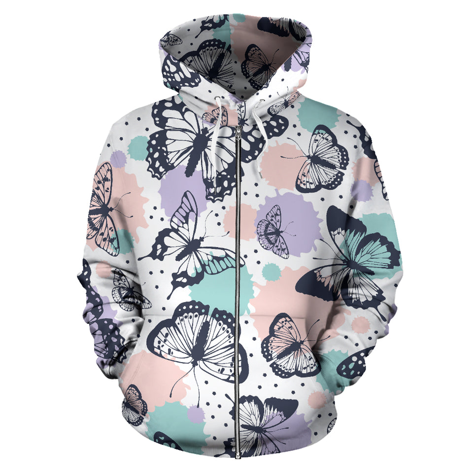 Butterfly Pattern Zip Up Hoodie