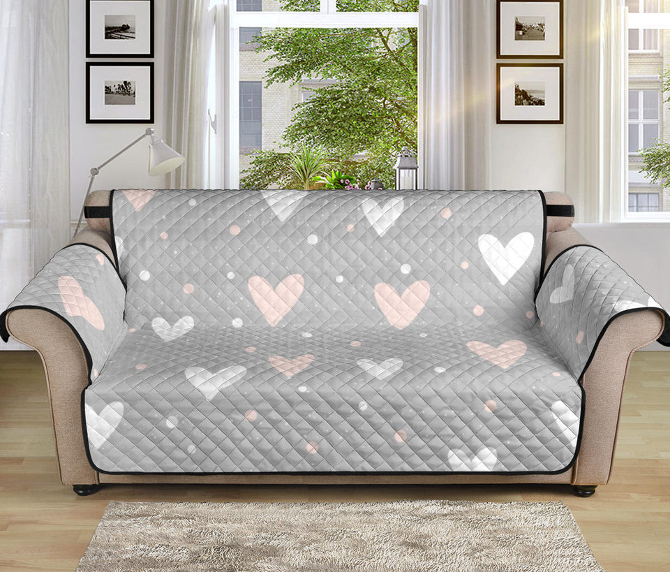 Heart pattern gray background Sofa Cover Protector