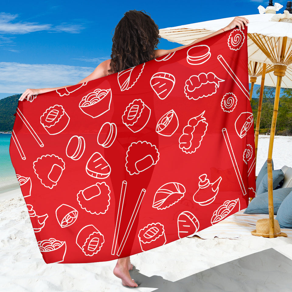 Sushi Pattern Red Background Sarong