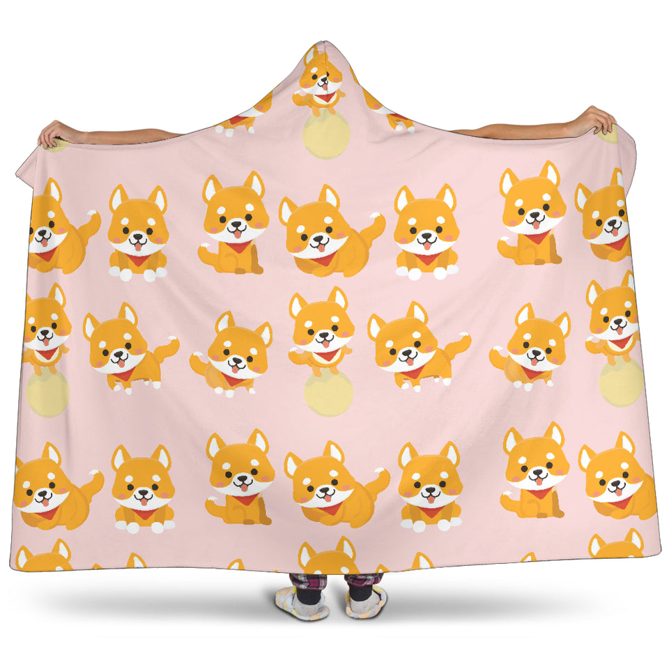 Cute Shiba Inu Dog Pattern  Hooded Blanket