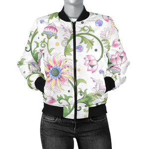 Beautiful Pink Lotus Waterlily Leaves Pattern Women'S Bomber Jacket