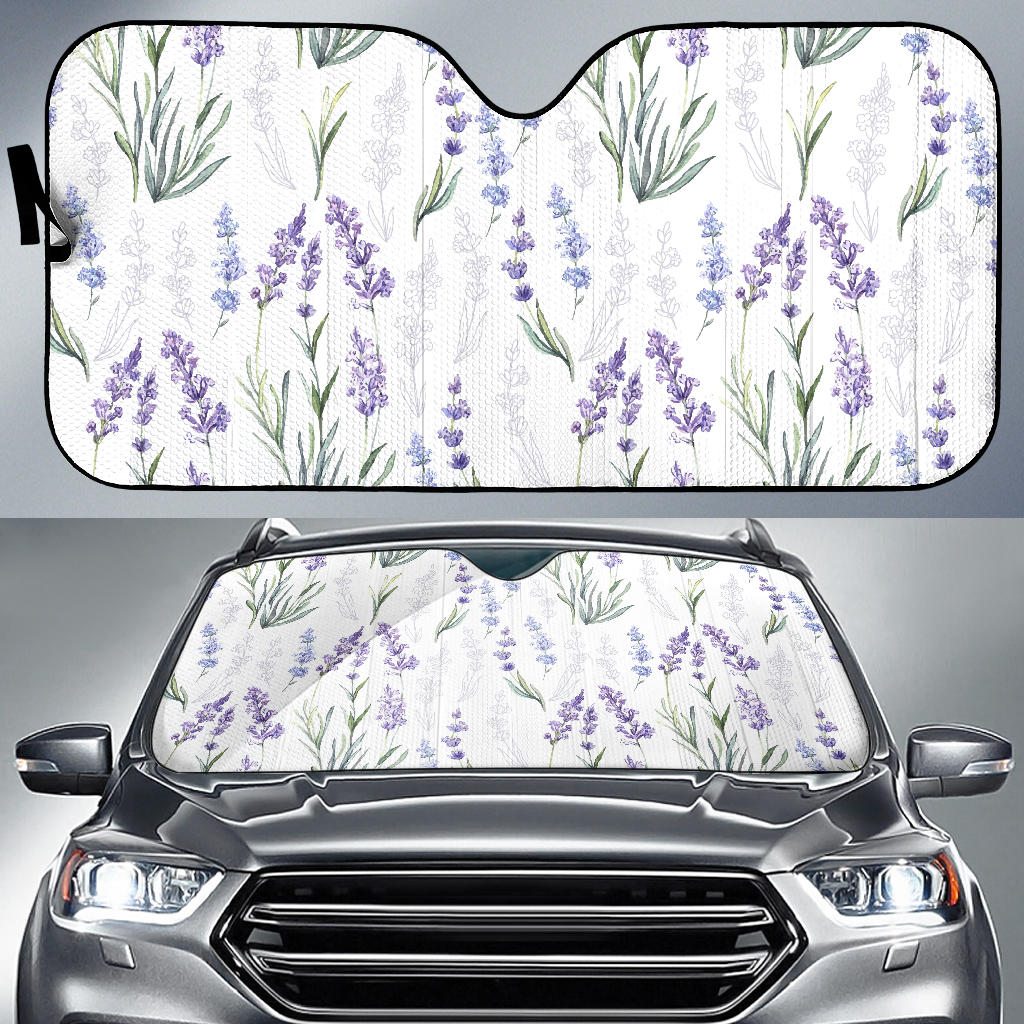 Hand Painting Watercolor Lavender Car Sun Shade
