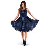 Blue Theme Guitar Pattern Sleeveless Midi Dress