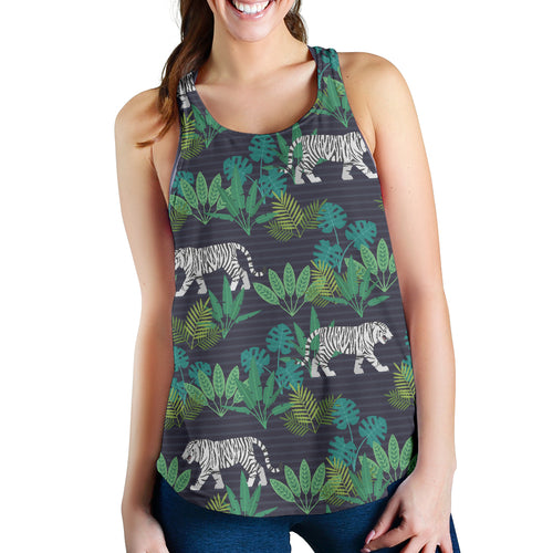 white bengal tigers tropical plant Women Racerback Tank Top