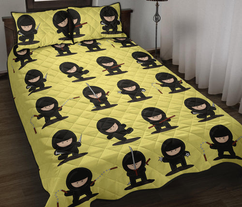 Cute ninja yellow background Quilt Bed Set