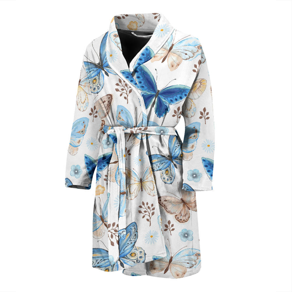 Blue Butterfly Pattern Men'S Bathrobe