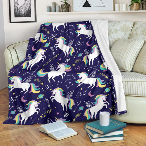 Hand Drawn Cute Unicorn Star Planet Premium Blanket