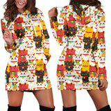 Colorful Maneki Neko Lucky Cat Pattern Women'S Hoodie Dress