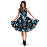 Skull Flower Roses Leave Pattern Sleeveless Midi Dress