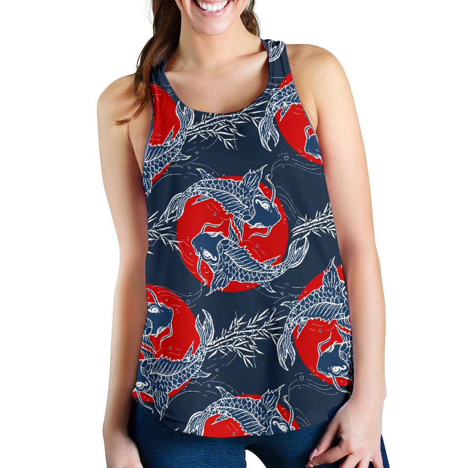 Koi Fish Carp Fishs hand drawn japanese art Women Racerback Tank Top
