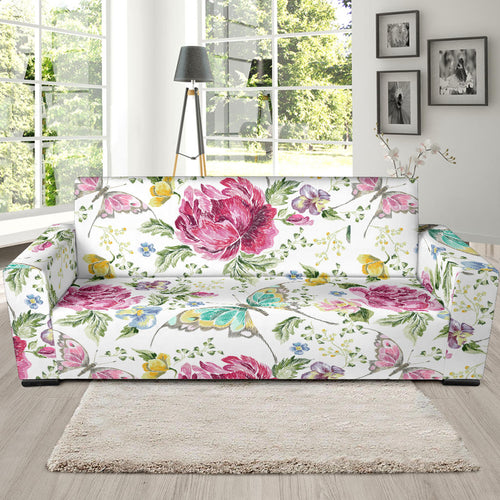 Hand Drawn Butterfly Rose Sofa Slipcover