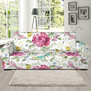 Hand Drawn Butterfly Rose Sofa Slipcover