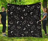 Hand Drawn Space Rocket Star Planet Premium Quilt