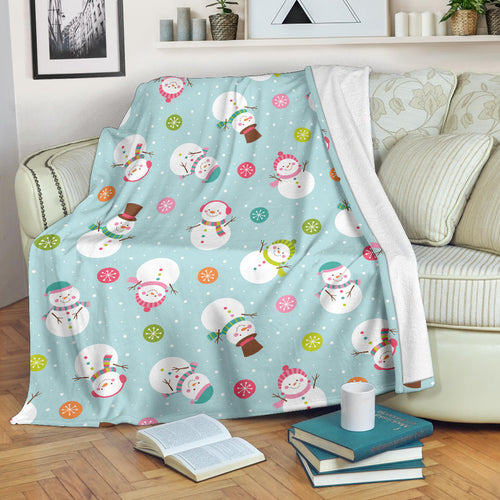 Cute Snowman Snowflake Pattern Premium Blanket