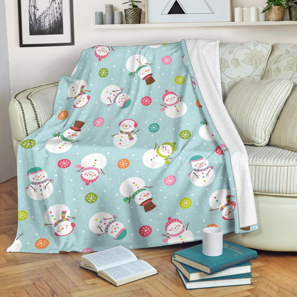 Cute Snowman Snowflake Pattern Premium Blanket