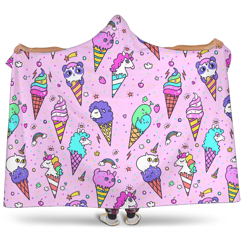 Cute Ice Cream Cone Animal Pattern Hooded Blanket