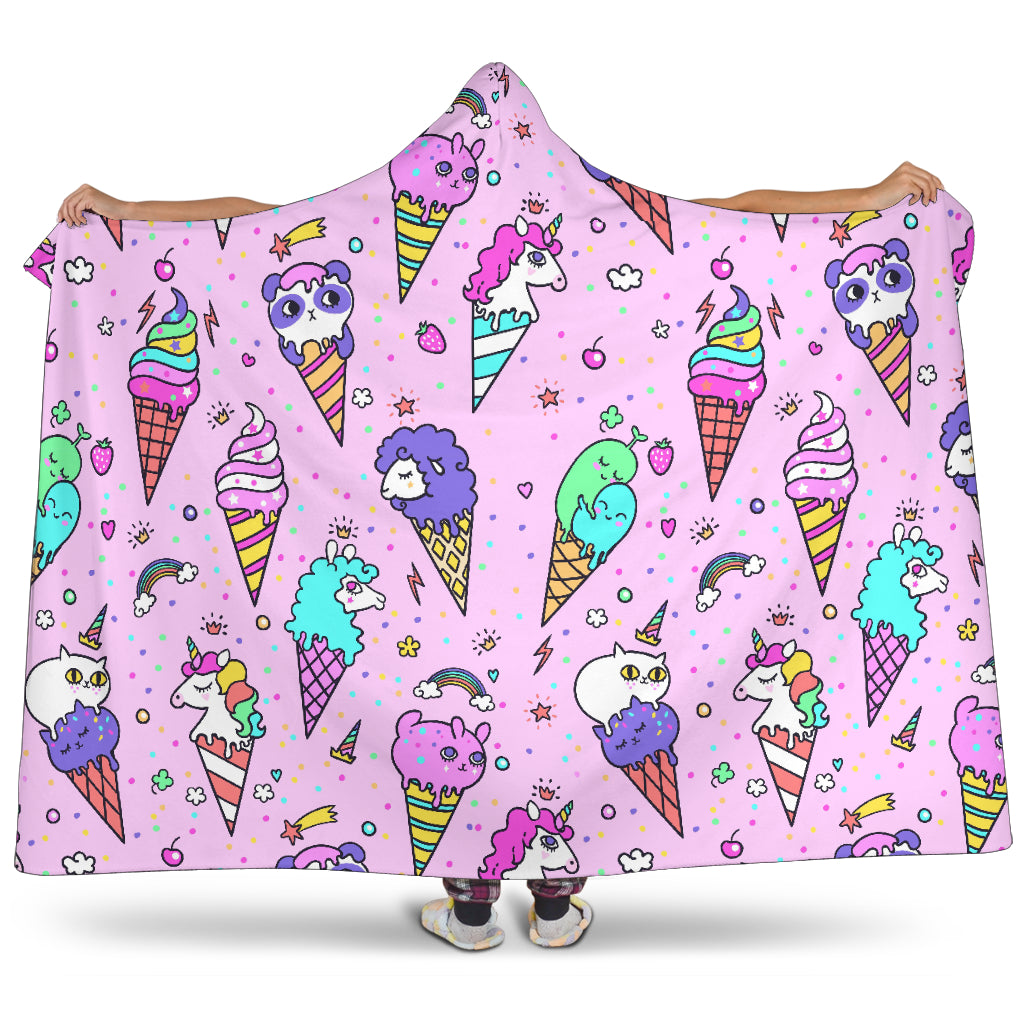 Cute Ice Cream Cone Animal Pattern Hooded Blanket