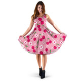 Cherry Flower Pattern Pink Background Sleeveless Midi Dress