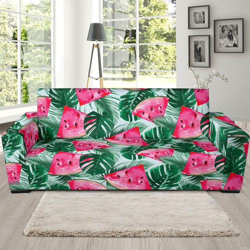 Watermelons Tropical Palm Leaves Pattern Sofa Slipcover