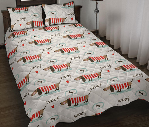 Cute dachshund bone pattern Quilt Bed Set