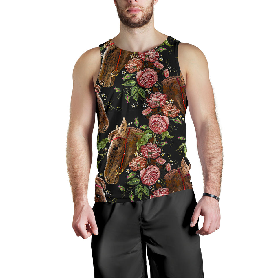 Horse head wild roses pattern Men Tank Top
