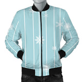 Snowflake Pattern Blue Stripe Background Men'S Bomber Jacket