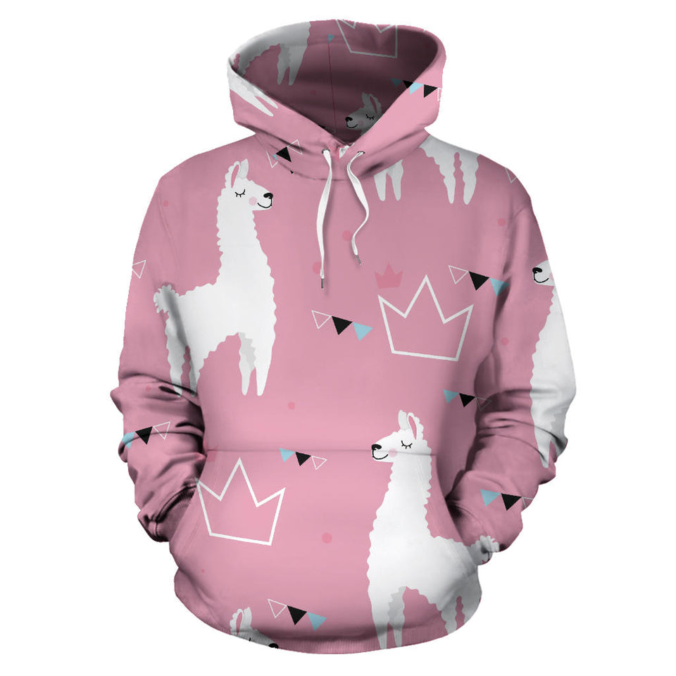 Llama Alpaca Pink Background Men Women Pullover Hoodie