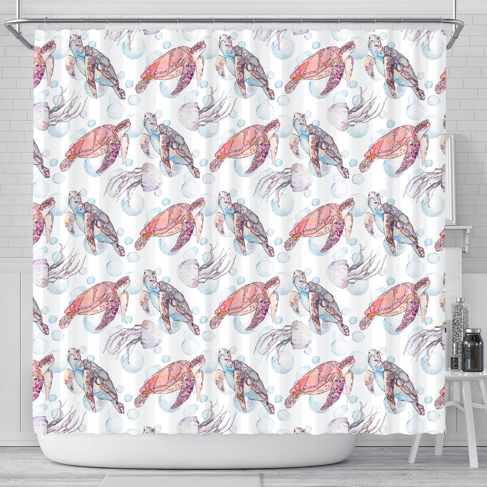 Watercolor Sea Turtle Jellyfish Pattern Shower Curtain Fulfilled In US