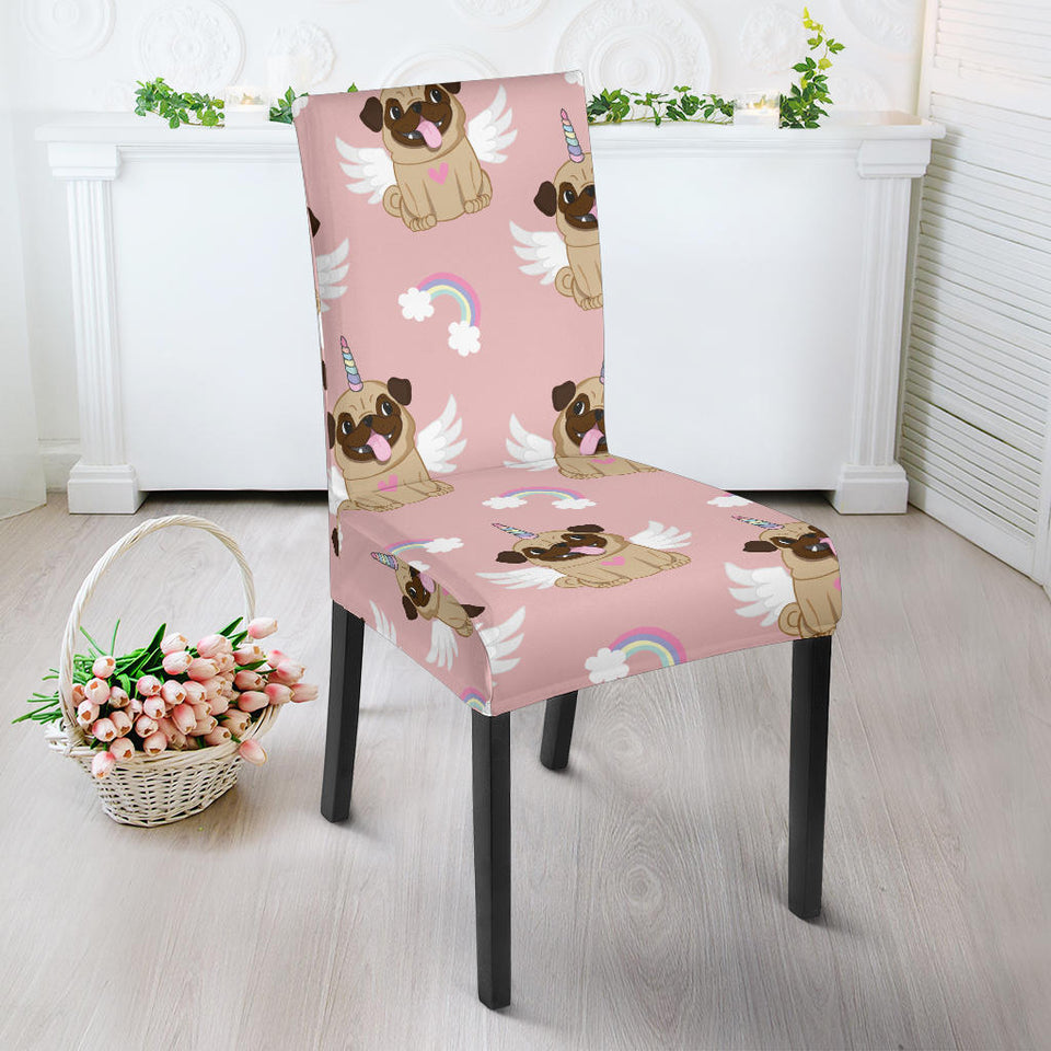 Cute Unicorn Pug Pattern Dining Chair Slipcover