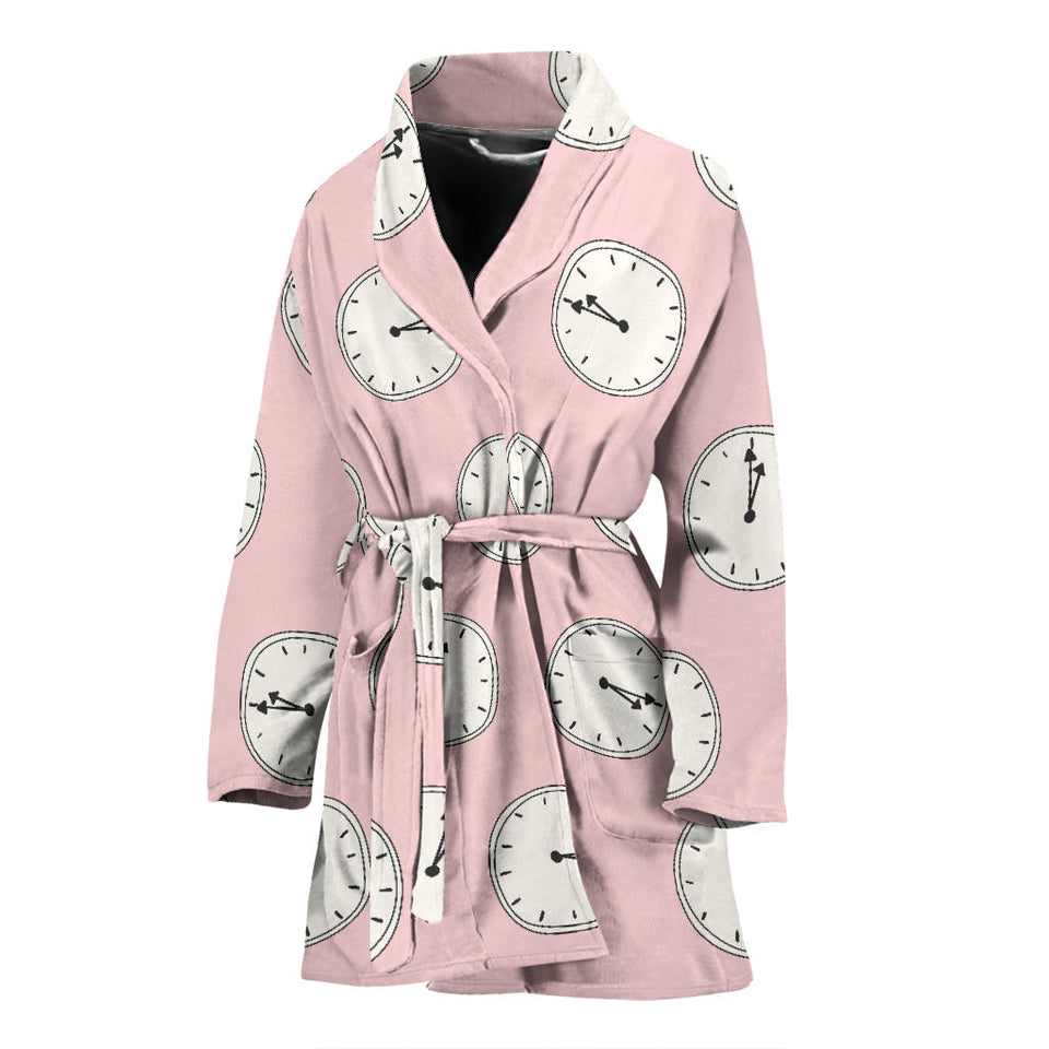 Clock Pattern Pink Blackground Women'S Bathrobe