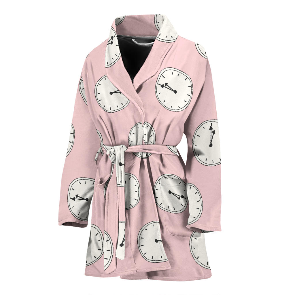 Clock Pattern Pink Blackground Women'S Bathrobe