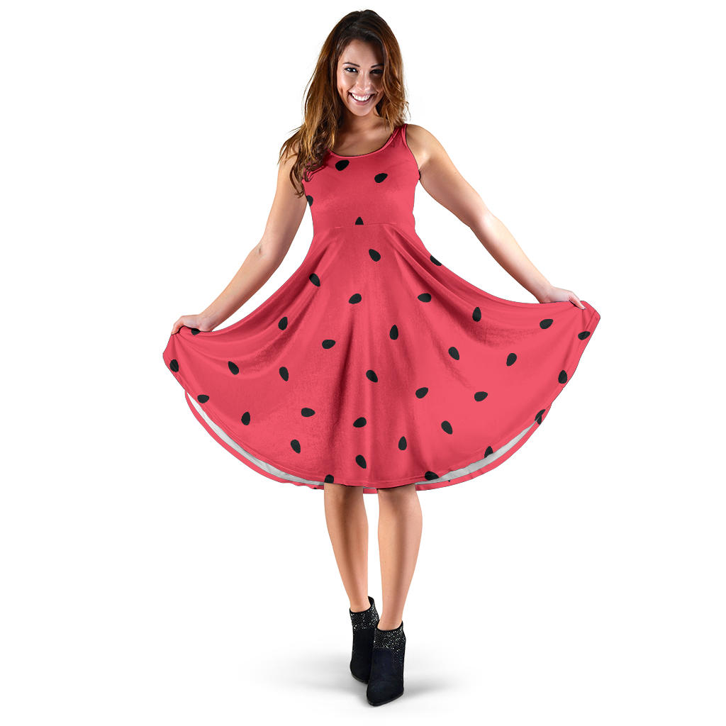 Watermelon Texture Background Sleeveless Midi Dress