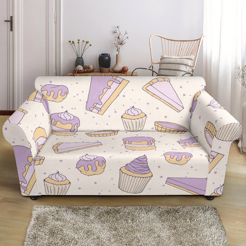 Cakes Pies Tarts Muffins And Eclairs Purple Blueberry Topping Pattern Loveseat Couch Slipcover