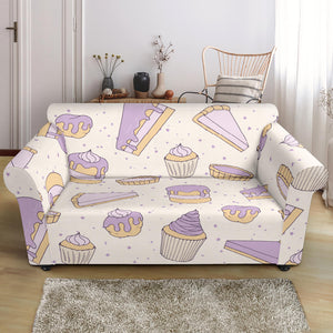 Cakes Pies Tarts Muffins And Eclairs Purple Blueberry Topping Pattern Loveseat Couch Slipcover