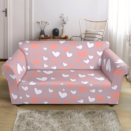 Coral White Heart Pattern Loveseat Couch Slipcover