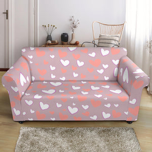 Coral White Heart Pattern Loveseat Couch Slipcover