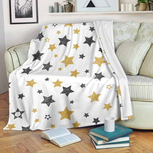 Hand Drawn Gold Black Star Pattern Premium Blanket