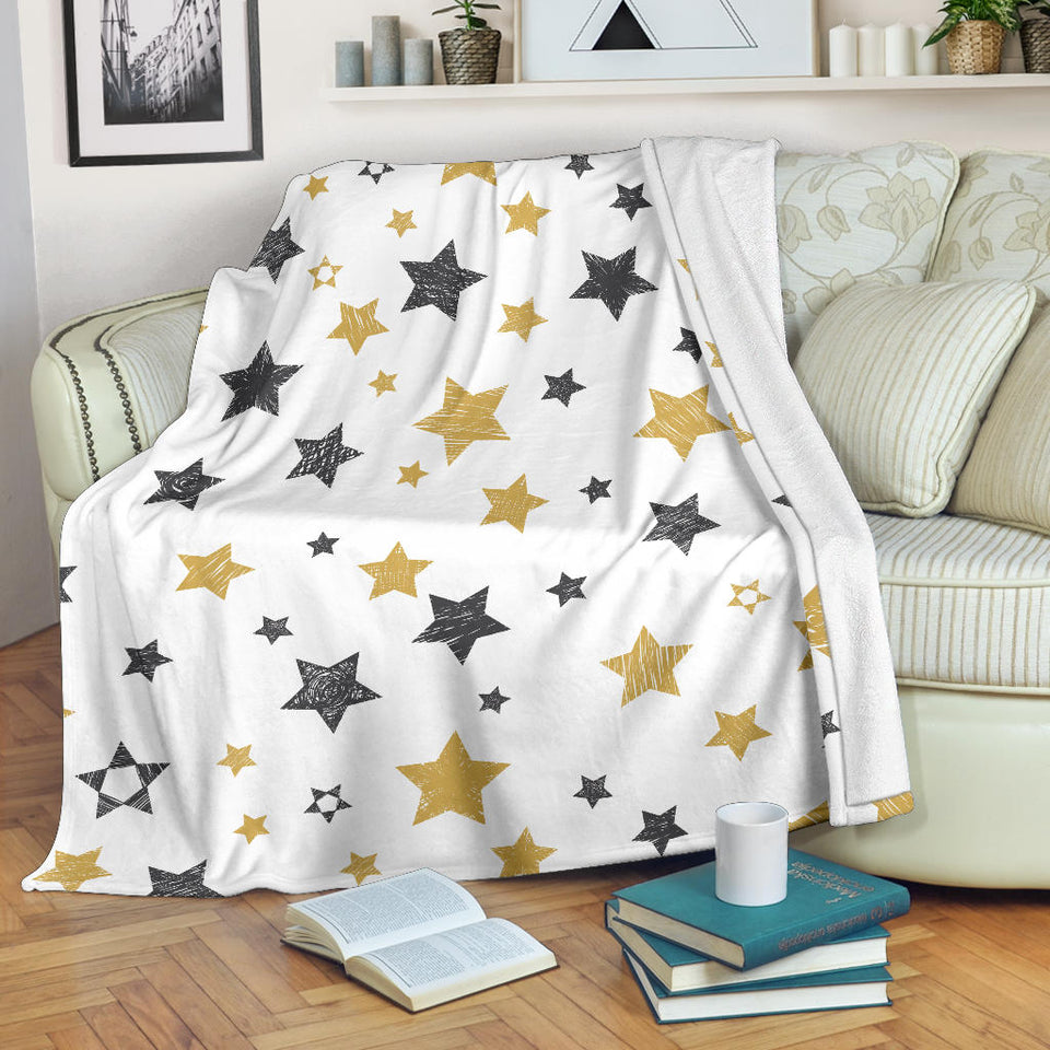 Hand Drawn Gold Black Star Pattern Premium Blanket