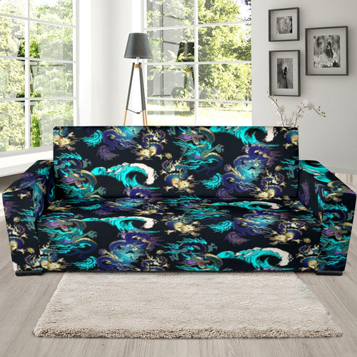 Dragon Sea Wave Pattern Sofa Slipcover