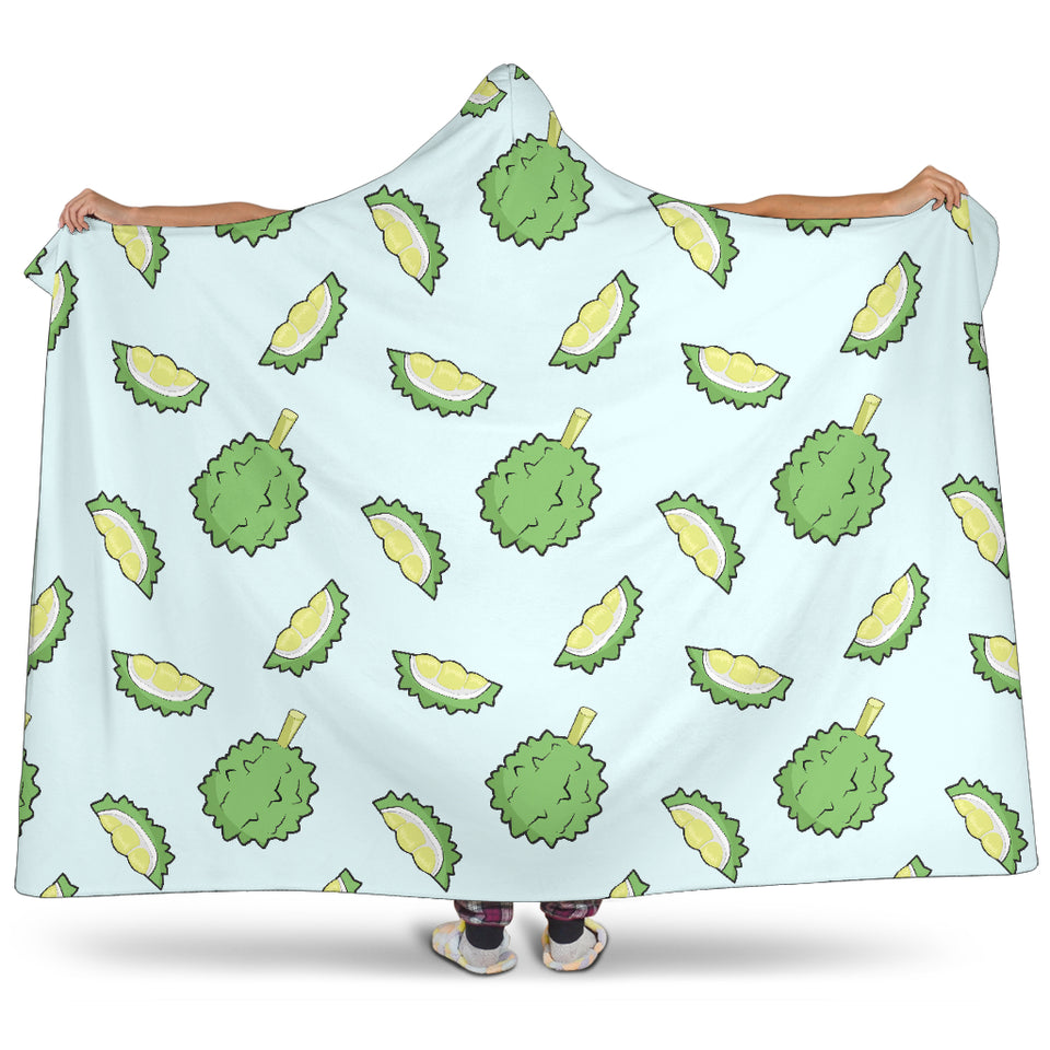 Durian Pattern Blue Background Hooded Blanket