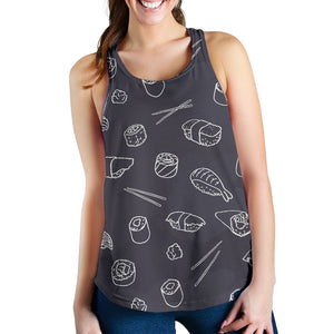 sushi pattern black background Women Racerback Tank Top